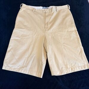 Peter‎ Millar Mens Khaki Pima Cotton Chino Shorts Beige Flat Front Size 40/12